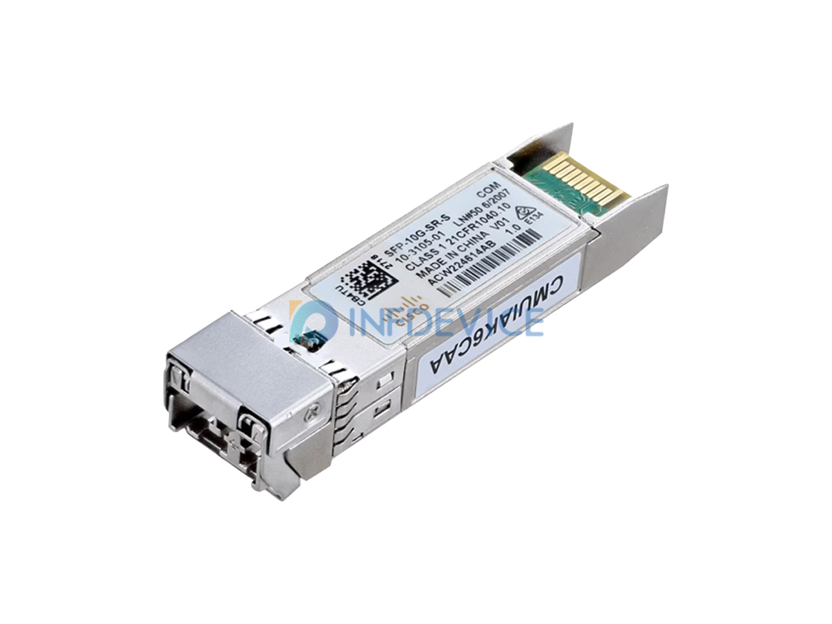 SFP-10G-SR-S, Cisco 10G SFP+ Optical Transceiver, 850 nm, 300 m on OM3 / 400 m on OM4, Duplex LC/PC